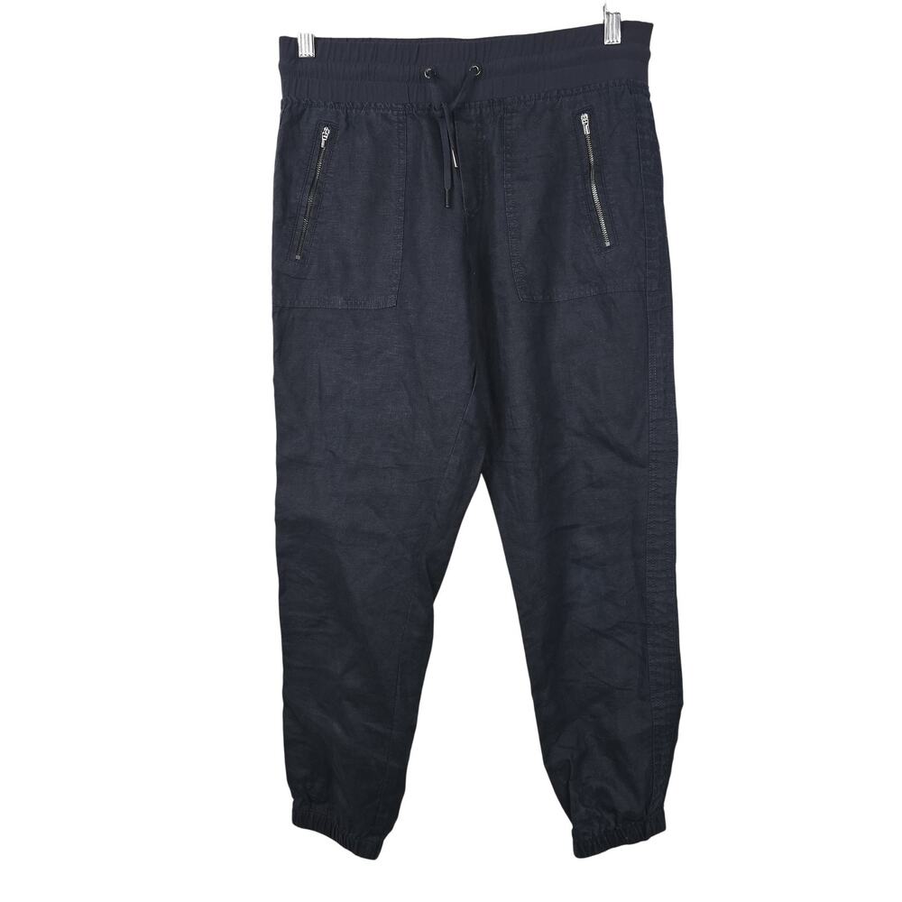 Athleta Pants Womens 6 Blue Linen Jogger Elastic Zip Pocket Athleisure Travel